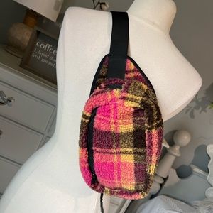 Plaid Sherpa Across Body Bag Fanny Pack Waist Adjustable Multicolor New Purse